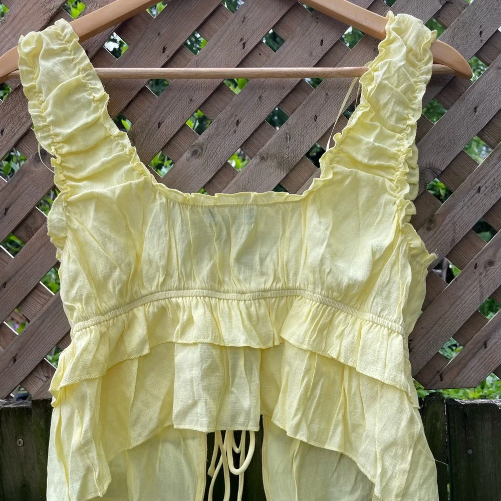 Cotton Candy LA Yellow Ruched Blouse with Tie Front - Picture 3 of 3